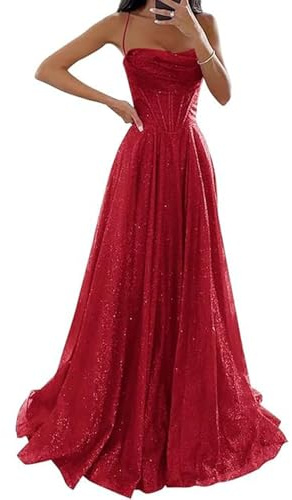 JIAALU Glitzernde Pailletten Tüllkleider Elegantes Damen Abendkleid mit Glitzerpailletten & Spaghettiträgern A-Linie Ballkleid in Tüll für Hochzeit, Langer Schlitz & Korsett-Design