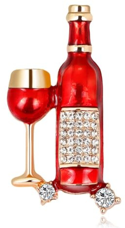 Broches bouteille de vin rouge pour femmes, Broche de revers en verre de vin rouge mignonne bohémienne pour femmes chapeau sac costume robe accessoires bijoux