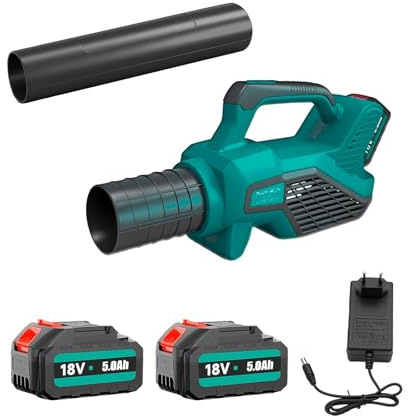 Akku-Laubbläser, Elektrischer Hand-Laubbläser mit 2 x 5000mAh Batterie, 30000RPM Bürstenloser Elektrogebläse Schnurloses, leichtes und leistungsstarkes Gebläse für Garten, Rasenpflege