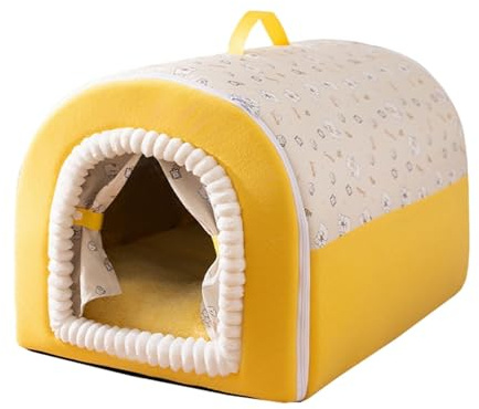 Gralara Indoor Hundehütte Haustierbett Haus Hundehöhle Schlafplatz Aus Samt Cord Und Schwamm rutschfeste Basis Wandelbares Versteck für Hunde Katzen Wohnzimme, XL