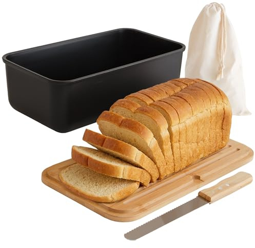 The Useful Co. UCO Panera de Mesa con Tapa de Madera, 38 cm | Incluye Cuchillo y Bolsa de Tela para el Pan