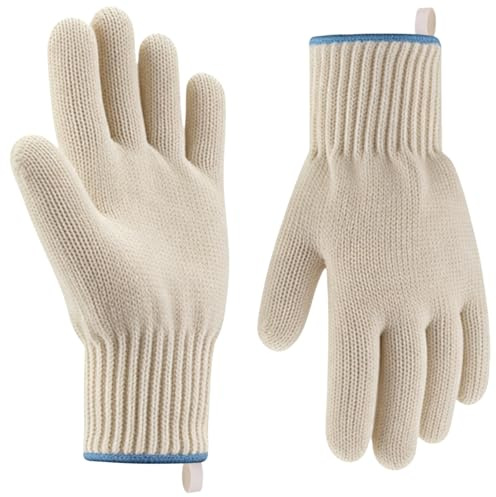 Heat Resistant Oven Gloves Double-Layer Non-Slip & with Fingers Grill Glove | Heat Resistant Knitted Cotton Gloves, for Cooking, Baking, Grilling, Reusable, 1 Pair
