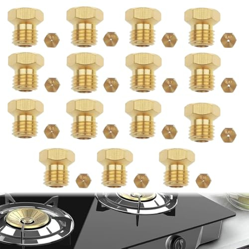 Set 15 Ugelli M6 per Cucina a Gas GPL, Kit Universale per Bombola (0.50-0.95mm), Ricambio per Piano Cottura e Forno, Getti per Bruciatori in Ottone, Confezione da 15 Pezzi