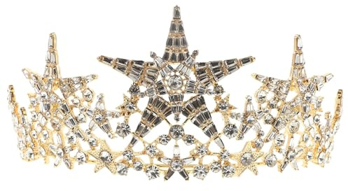 FENICAL Golden Alloy Crystal Crown Headband for Women, Exquisite Wedding Hair Accessories and Photo Props, for Role-playing Performances and Party Decoration