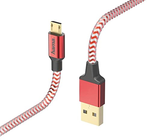 Hama Ladekabel und Datenkabel Reflective (USB-A Stecker auf Micro-USB, USB 2.0, vergoldet, 480 MBit/s, 20 V, 3 A, 1,5 m) Rot
