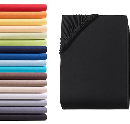 Hometex Premium Textiles Spannbettlaken Spannbetttuch 180-200 x 200 cm, Bettlaken Jersey aus 100% Baumwolle, Matratzen bis 23-25 cm, Oeko-TEX Made IN Green, Schwarz