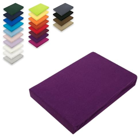 EXKLUSIV HEIMTEXTIL Topper Jersey Spannbettlaken 100% Baumwolle Öko - Tex Zertifiziert, Markenqualität, Steghöhe bis 12 cm, 180 x 200 cm Lila