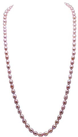 JYX AAA perlenkette lang Halskette, ovale Perlen, 7-8 mm, Violett