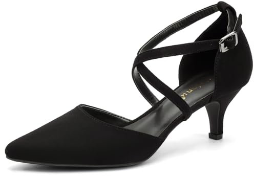 Greatonu Sandali con Tacco Gattino Punta Chiusa Cinturino alla Caviglia Scarpe da Festa Donna Nero 41 EU