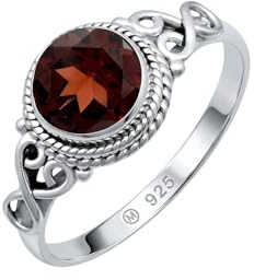 mantraroma Granat Silberring Damen 925 – Facettierter Edelstein Ring Vintage Design