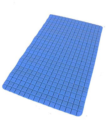 Tappetino Antiscivolo da Bagno per Doccia, con Ventose, Rettangolare, Misura 68x38cm PVC, Effetto Quadrati (BLU)