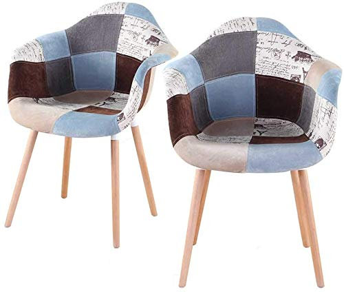 ZMALL 2 Stück Patchwork Sessel Stoff Esszimmerstuhl für Küche Esszimmer Zuhause Büro Stuhl Retro Stil Home Bar Möbel (braun)