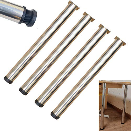 Kit de 4 Pies Redondo para Mesa,Patas de Mesa en Acero Inoxidable,Patas de Mueble de Cocina Regulables,Altura Regulable 0-15mm,Unidad/Desayunador Barra/Escritorio Piernas de Metal,Plata(90cm/35.4in)