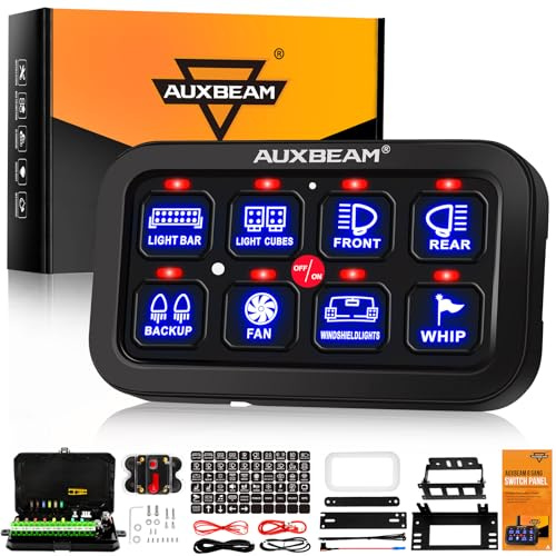 Auxbeam Pannello interruttori BA80 a 8 moduli, sistema di controllo del circuito universale con interruttore LED on/off automatico dimmerabile per auto, pickup, camion, barca, UTV ATV, blu