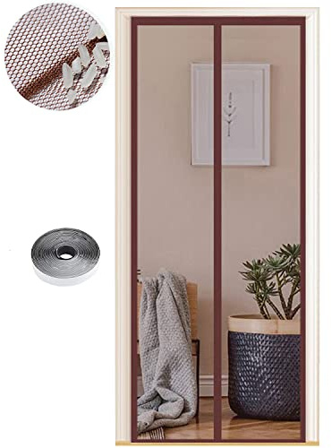 Fliegengitter Tür Magnet Insektenschutz, Verschiedene Größen, 80 x 210cm, Magnetvorhang ist Ideal für Balkontür Wohnzimmer und Terrassentür, Kinderleichte Klebemontage Ohne Bohren, Reines Braun