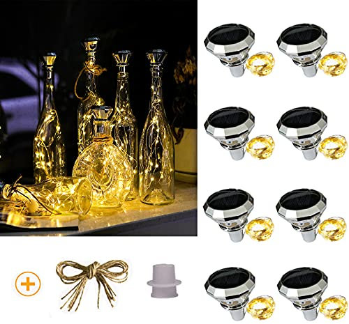 ostritec 2023 Upgraded 8 Pack Solar Wine Bottle Lights, 20 LED Fairy Lights with Solar Cork Lights Outdoor Waterproof Bottle Lights,for Wedding Valentine's Day Gift Party Decoration (Warm White)