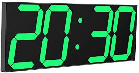 CHKOSDA Digital Wall Clock, 18 Large Wall Clock, Led Wall Clock with Countdown Timer, Calendar, Thermometer, 12/24H, Adjustable Brightness, Wall Mount/On Desktop, Corded Power(Green)