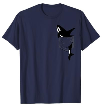 Skizzenmonster Maritime Meer Kunst Lässiger Killer Wal Lustiger Orca in Deiner Tasche Unisex T-Shirt Blau Klein Klassisch Kurzarm
