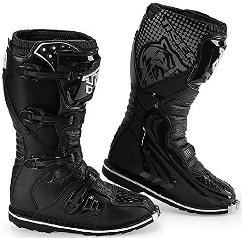 Hensftods Scarpe Moto Corsa fuoristramotocross Uomo Stivali Moto Cross Resistenti all'Usura con Stivali Moto protettivi MTR-E001 Black Boots 9
