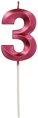 Folat 18883 - Kerze für Kuchen Glamour Vibes Red - ca. 10 cm hoch - Zahl 3