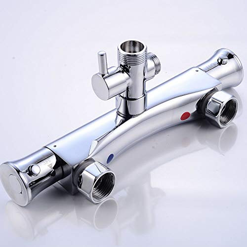 Thermostate Duscharmatur, Brausethermostat mit 38 °C Sicherheitstaste Messing Dusche Armatur Bad Duschthermostat für Durchlauferhitzer Thermalbad