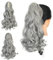 Gairyan Ponytail Extensions 45cm Claw on Pferdeschwanz Haarteil Klammer Clip in Extensions Zopf Lockige Gewellt Lang Haarteil Zopf Synthetik Haar Kunsthaar Haarverlängerung für Frauen (Dunkelgrau)