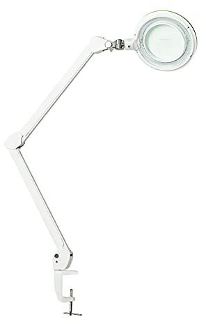 Lumeno Lambda M Lupenleuchte, dimmbar mit kristallklarer 127 mm Glaslinse, Ideal für Kosmetiksalons, Arztpraxen, Hobbybastler, Lesehilfe, Grün 5 Dioptrien