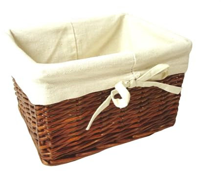PANERA CONTENEDOR MIMBRE RECTANGULAR ALTA MARRON CON TELA LAZO