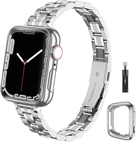 chuangshiji Bracelet Compatible avec 38 mm 40mm 41mm Apple Watch Band Réglable Montre en Métal en Acier Inox pour iWatch SE 10 9 8 7 6 5 4 3 2 1 Serie de Apple Watch Bracelet, Femme et Hommes, Argent