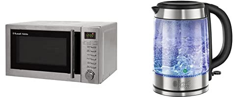 Russell Hobbs RHM2031 20 L 800 W Stainless Steel Digital Grill Microwave with 5 Power Levels & 21600-10 Illuminating Glass Kettle, Black, 1.7 Litre, 3000 Watt
