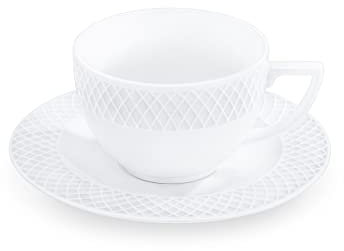 Wilmax | Tassen mit Untertassen | 6er-Set | 240 ml | Kaffeetassen aus Porzellan | Weiß | Geschirrset für 6 Personen | Tassenset für Kaffee, Tee, Desserts | Kaffeeservice & Teeservice