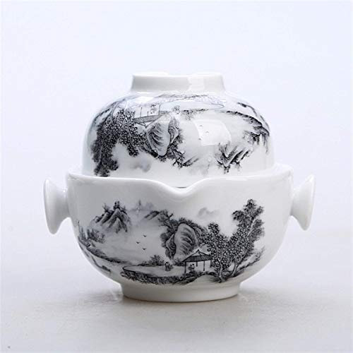 Blue and White Porcelain Coffee Pot, Tea Set Including 1 Pot and 1 Cup, Elegant Cover Bowl