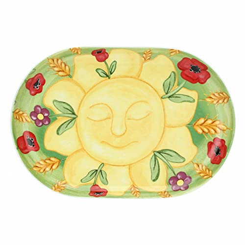 THUN, Piatto Ovale di Dimensione Grande in Ceramica Decorata a Mano, Linea Estate Fantastica, 38x27 cm