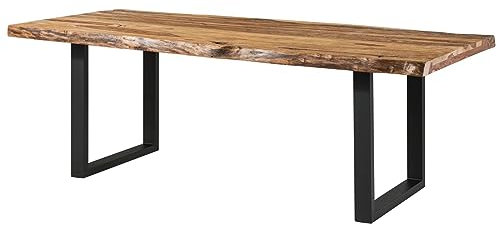 MASSIVMOEBEL24.DE Freeform 5 Baumtisch Sheesham - Verschiedene Größen, Farben und Gestelle, Farbe:Natur sandgestrahlt lackiert, Größe:180x90 cm, Gestell:U-Beine anthrazit matt