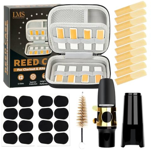 LMS Alto Saxophone Mouthpiece Kit with EVA Storage Case - Alto Sax Mouthpiece Accessories Kit for Beginners - Ligature 2.5 Reeds Cushions Cap Brush