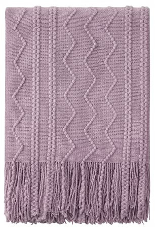 BOURINA Textured Solid Soft Sofa Throw Couch Cover Knitted Decorative Blanket,Light Lavender, 127x152cm
