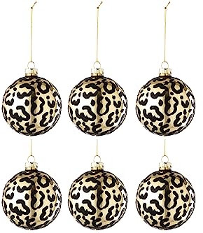 J-Line DOSE VON 6 WEIHNACHTSKUGELN Leopard Glas Gold/SCHWARZ