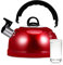 Flötenkessel 5 L Edelstahl Für Indutkion, Gas, Pfeifenkessel Mit Flöte, Teekessel, Wasserkessel, Pfeifkessel (Rot) (Orange)