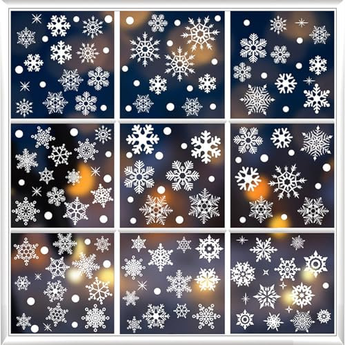 VIKY® 155 Fensterbilder Weihnachten Selbstklebend,Schneeflocken Fensterdeko Weihnachten,Wiederverwendbar Statisch Haftend PVC Weihnachtsdeko Fenster,Weihnachts Fensterbilder für Weihnachten Dekoration