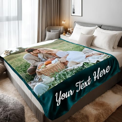 Stepdiy Decke mit 1 Foto und Text 150x200cm, Decke Personalisiert mit Foto für Mama Papa Oma, Fotodecke mit Eigenem Foto für Personalisierte Geschenke