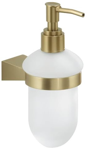 GEDY | Dosasapone Tonale, Dispenser Sapone in Acciaio Inox, Cromall e Vetro Satinato, Fissabile con Viti Incluse, Oro Matt, 17x7x10,5cm, Capacità 170ml