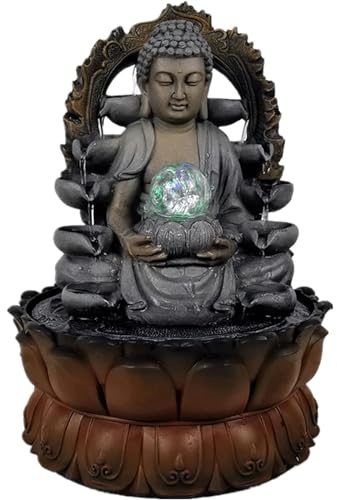 Fuente de Estatua de Buda, Fuente de Mesa de Resina con luz LED y Base Estable, Fuentes de Agua, decoración Zen Feng Shui