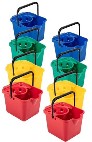 12 Litre Capacity Red Blue Green Yellow & Metallic Coloured Floor Cleaning Mop Buckets With Pouring Lip (1, Blue)