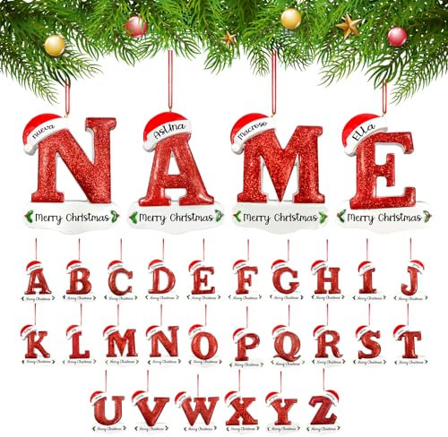 Personalisierte Weihnachten Ornamente, Benutzerdefinierte Name Nachname Buchstabe Ornament mit Text, Personalisierter Christbaumschmuck für Familienmitglieder