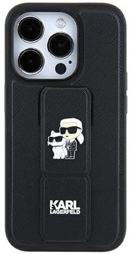 Karl Lagerfeld KLHCN61GSAKCPK Hülle für iPhone 11 / Xr 6.1 Schwarz hardcase Gripstand Saffiano Karl&Choupette Pins