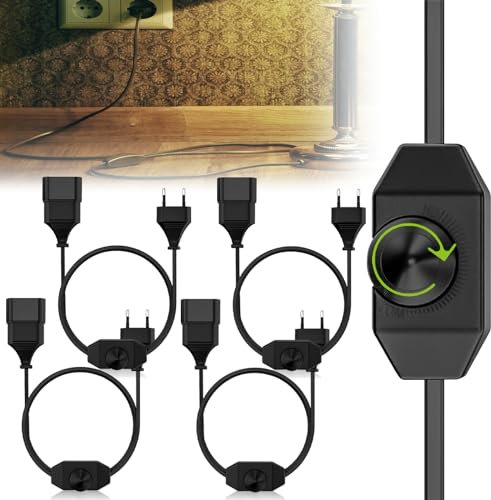 Mitening Dimmer LED con interruttore, 4 pezzi cavo lampada da 2 m, dimmer per lampade a LED con interruttore dimmer, spina europea, dimmer girevole per lampadine a LED (nero)