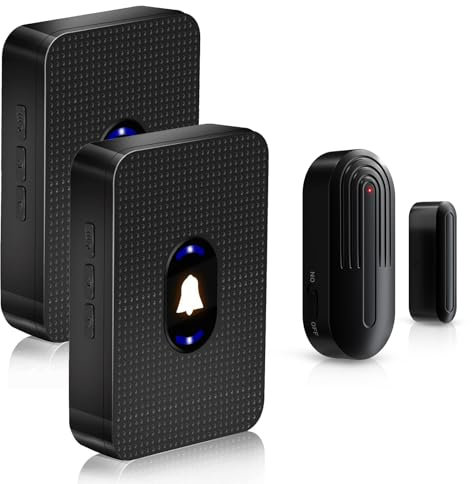 DAYTECH Wireless Door Alarm Sensor, Door Open Alarm Chime, Entry Alert For Home Store Office Security, 300ft/100m Operating Range, 55 Ringtones 5 Volume, 2 Receivers & 1 Sensor