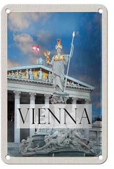 FEMER Blechschild Reise 12x18cm Wien Österreich Pallas Athene Reise Schild