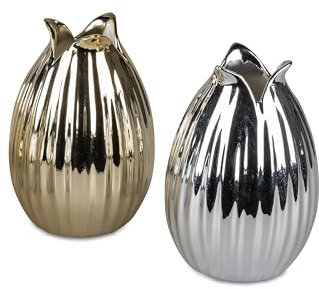 700865 Moderne Blumenvase Festival Dekovase Vase aus Keramik 13cm hoch in goldfarben oder silberfarben