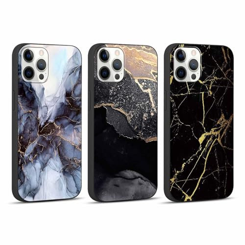 Foonary 3 Pack Print Phone Case Compatible with iPhone 13 Pro Max 6.7, Ultra Slim Fit Soft Silicone with Marble Design Aesthetics Pattern, Shockproof Bumper Protector Black Matte Cover